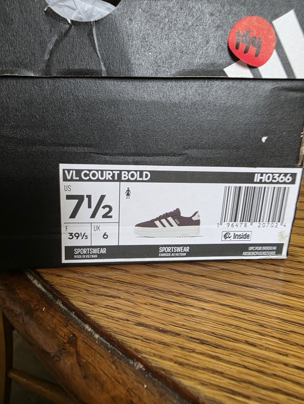 adidas VL Court Bold Size 7.5 Womens Maroon Suede Sneakers with White Stripes - Picture 8 of 8